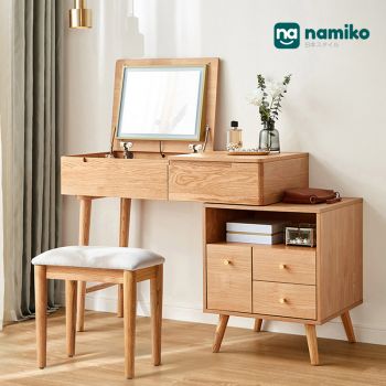 Namiko Haus ชุดโต๊ะเครื่องแป้ง 3 in 1 พร้อมไฟ LED,กระจกเปิด-ปิด และตู้เก็บของ รุ่น LS02ZHJU3C003