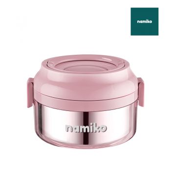 Namiko ปิ่นโตสเตนเลสทรงกลมฝาล็อค 850 ml. (ไม่เป็นสนิม) รุ่น #6584 - Pink