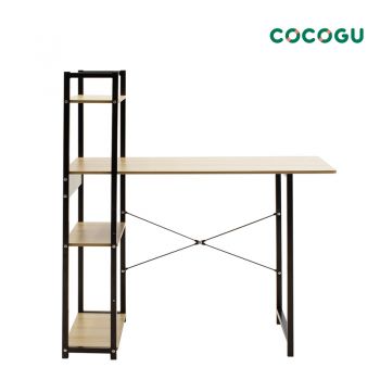 COCOGU โต๊ะทำงานไม้ พร้อมชั้นวางของ 4 ชั้น - maple