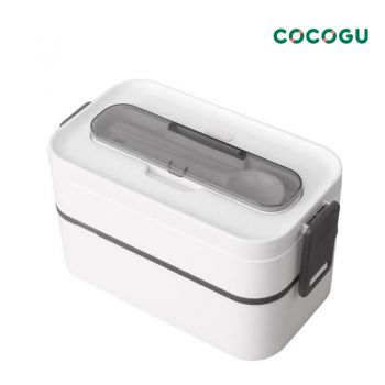 [เข้าไมโครเวฟได้] COCOGU กล่องอาหารพร้อมช้อนและตะเกียบ 1,000ml รุ่น 6693 - white