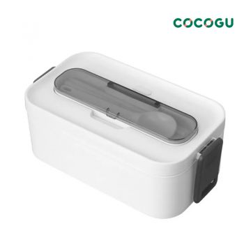 [เข้าไมโครเวฟได้] COCOGU กล่องอาหารพร้อมช้อนและตะเกียบ 2 ชั้น 1,700ml รุ่น 6694 - white
