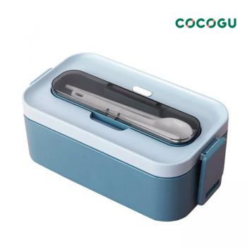 [เข้าไมโครเวฟได้] COCOGU กล่องอาหารพร้อมช้อนและตะเกียบ 1,000ml รุ่น 6693 - blue