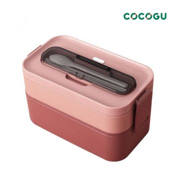 [เข้าไมโครเวฟได้] COCOGU กล่องอาหารพร้อมช้อนและตะเกียบ 1,000ml รุ่น 6693 - red