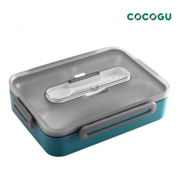 [อุ่นอาหารได้] COCOGU กล่องอาหารพลาสติกพร้อมช้อนและตะเกียบ 850ml รุ่น 6677A - orange