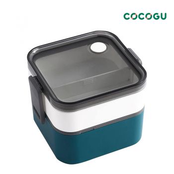 [เข้าไมโครเวฟได้] COCOGU กล่องอาหารสี่เหลี่ยม 2 ชั้น ขนาด 1300ml รุ่น 6698 - green