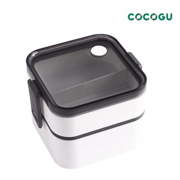 [เข้าไมโครเวฟได้] COCOGU กล่องอาหารสี่เหลี่ยม 2 ชั้น ขนาด 1300ml รุ่น 6698 - white