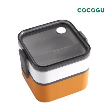 [เข้าไมโครเวฟได้] COCOGU กล่องอาหารสี่เหลี่ยม 2 ชั้น ขนาด 1300ml รุ่น 6698 - orange