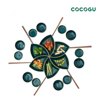 COCOGU Ceramic Dinnerware Flower set ชุดจานชามเซรามิก 18 ชิ้น - Dark green