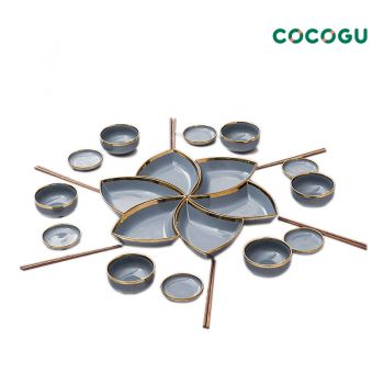 COCOGU Ceramic Dinnerware Flower set ชุดจานชามเซรามิก 18 ชิ้น - Grey