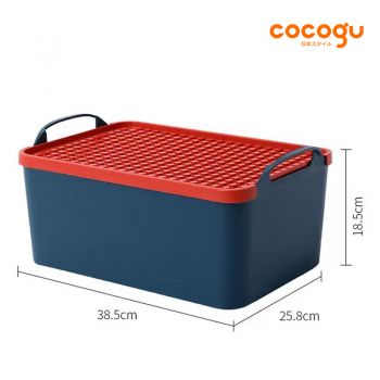 COCOGU กล่องเก็บของเล่นพร้อมฝาปิดฐานเลโก้ size M รุ่น S0497 - blue and red