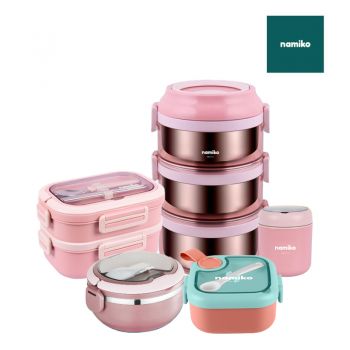 [Family Set] Namiko เซ็ตกล่องอาหารและปิ่นโตสุดพิเศษสำหรับครอบครัว -  Food Grade - Pink