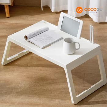 COCOGU โต๊ะวางโน๊ตบุ๊ค พับเก็บได้ พร้อมช่องวางของและที่สอดสายไฟ รุ่น S1027 - white