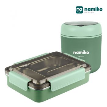 [Nursery set B] Namiko กล่องอาหารสเตนเลส 3 ช่อง 1100ml และถ้วยซุป  Food Grade - Green