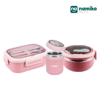 [Harajuku Set D] Namiko กล่องอาหาร 2 แบบ พร้อมถ้วยซุป Food Grade - Pink