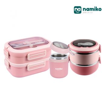 [Harajuku Set D] Namiko กล่องอาหาร 2 ชั้น 2 แบบ พร้อมถ้วยซุป Food Grade - Pink