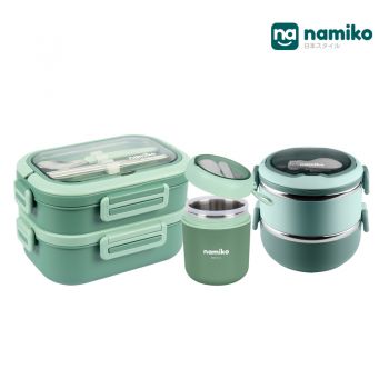 [Harajuku Set D] Namiko กล่องอาหาร 2 ชั้น 2 แบบ พร้อมถ้วยซุป Food Grade - Green